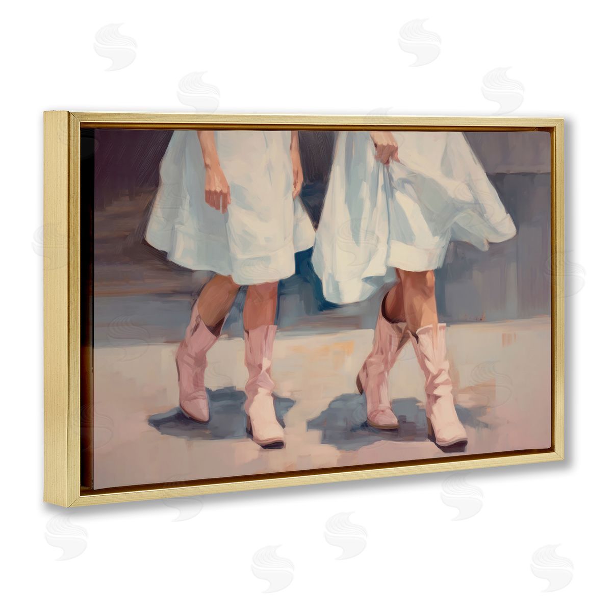 Sisi and Seb Friends with Cowgirl Boots Gold Floating Frame Canvas Wall Art Print