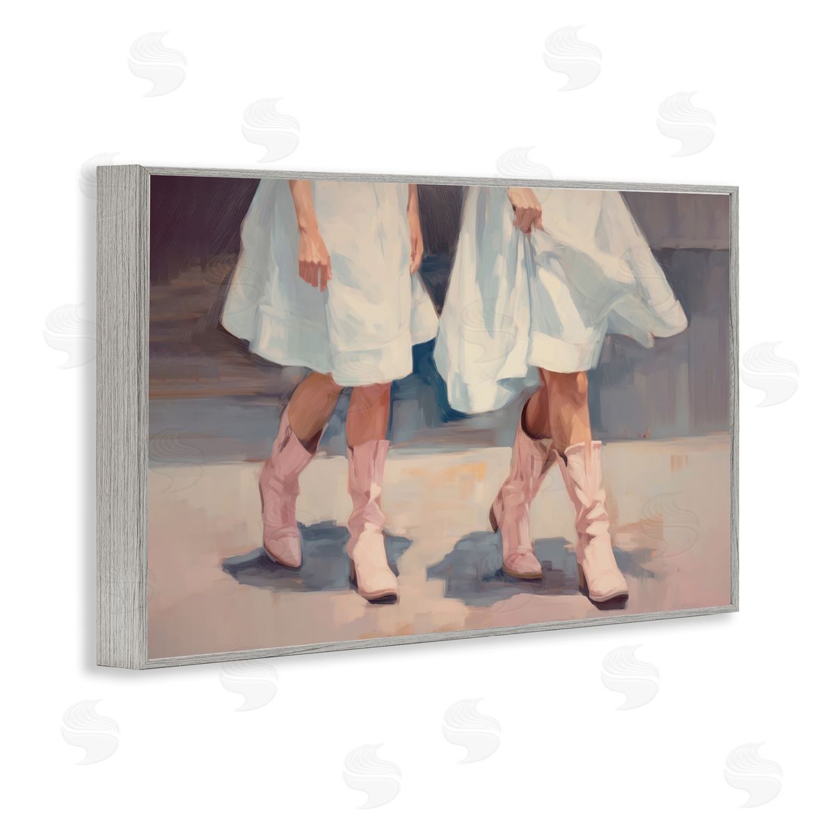 Sisi and Seb Friends with Cowgirl Boots Gray Framed Giclee Wall Art Print