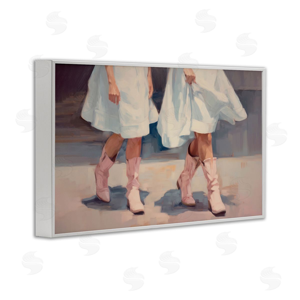 Sisi and Seb Friends with Cowgirl Boots White Framed Giclee Wall Art Print