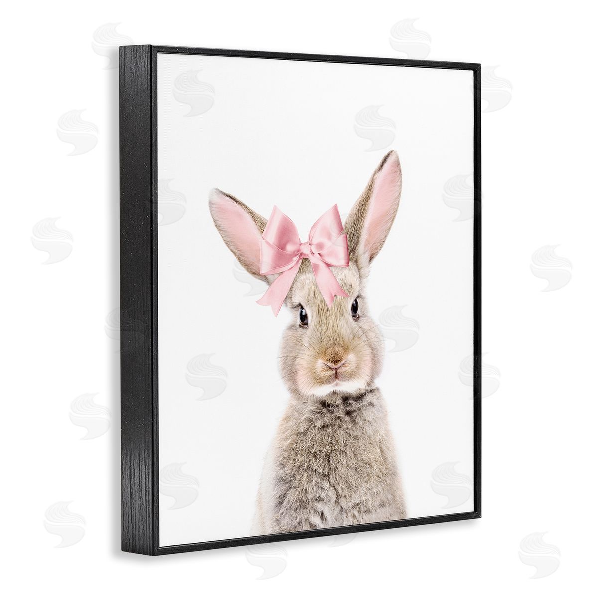 Sisi and Seb Bunny with Pink Bow Black Framed Giclee Wall Art Print