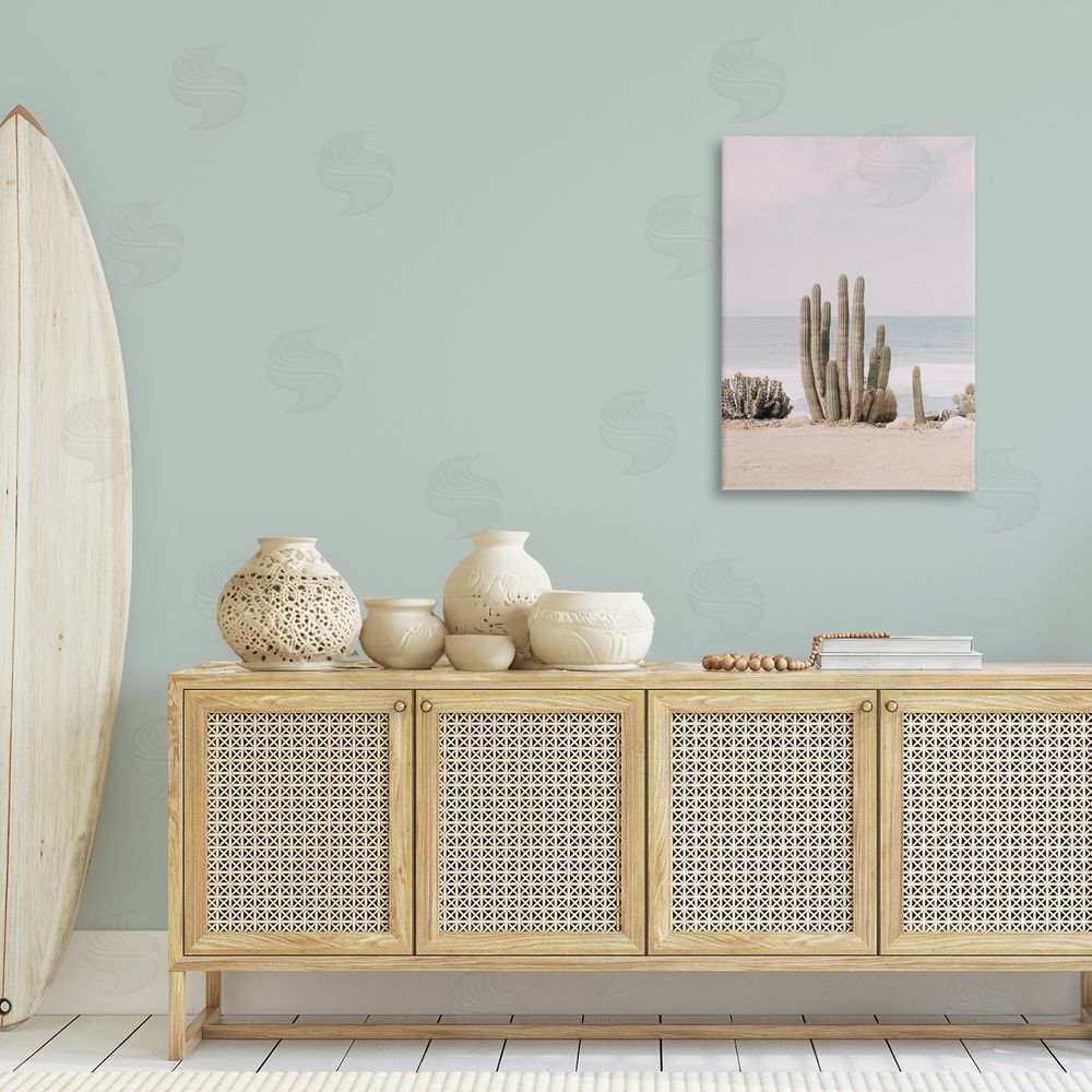 Sisi and Seb Cactus on Beach Shore Canvas Wall Art Print in Room