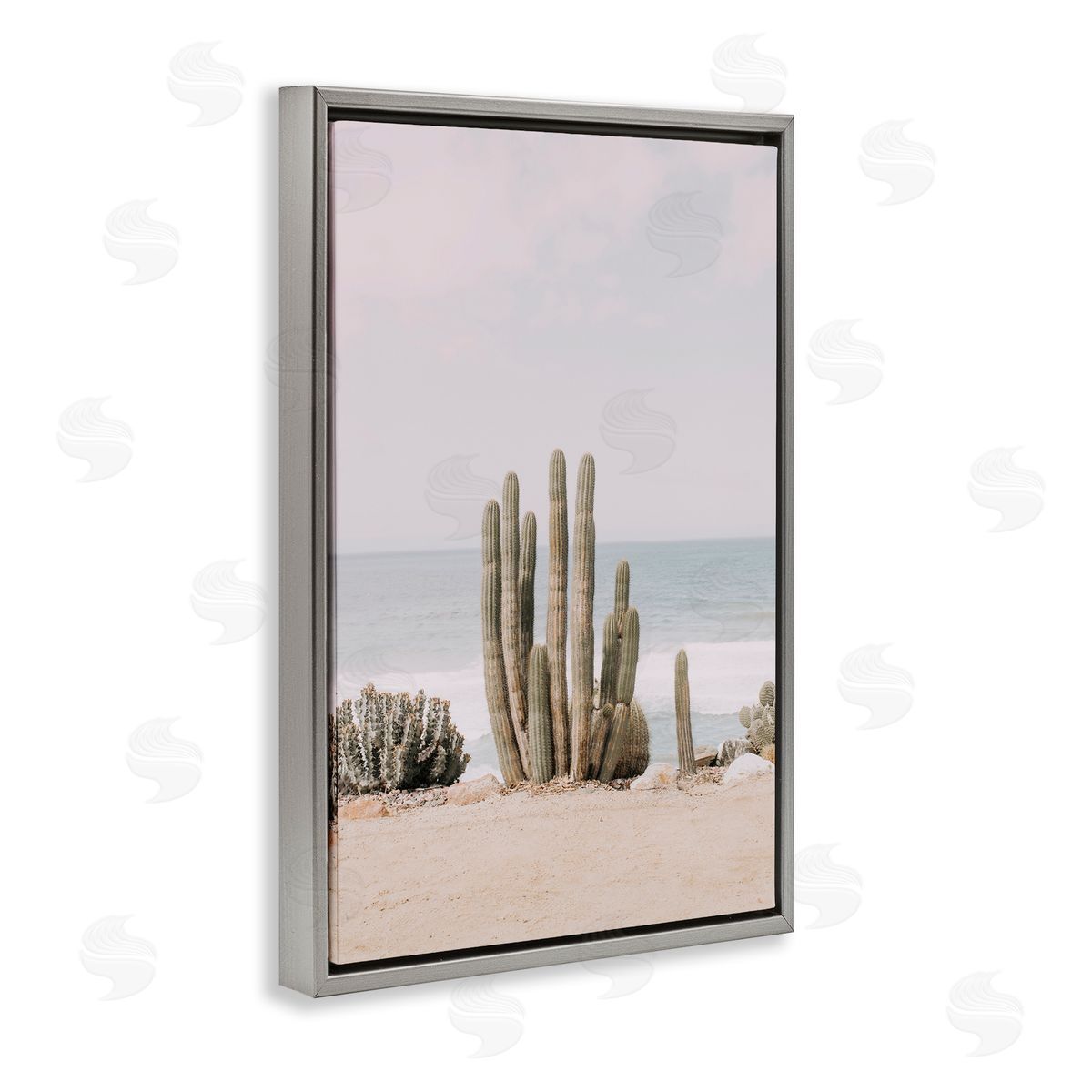 Sisi and Seb Cactus on Beach Shore Gray Floating Frame Canvas Wall Art Print