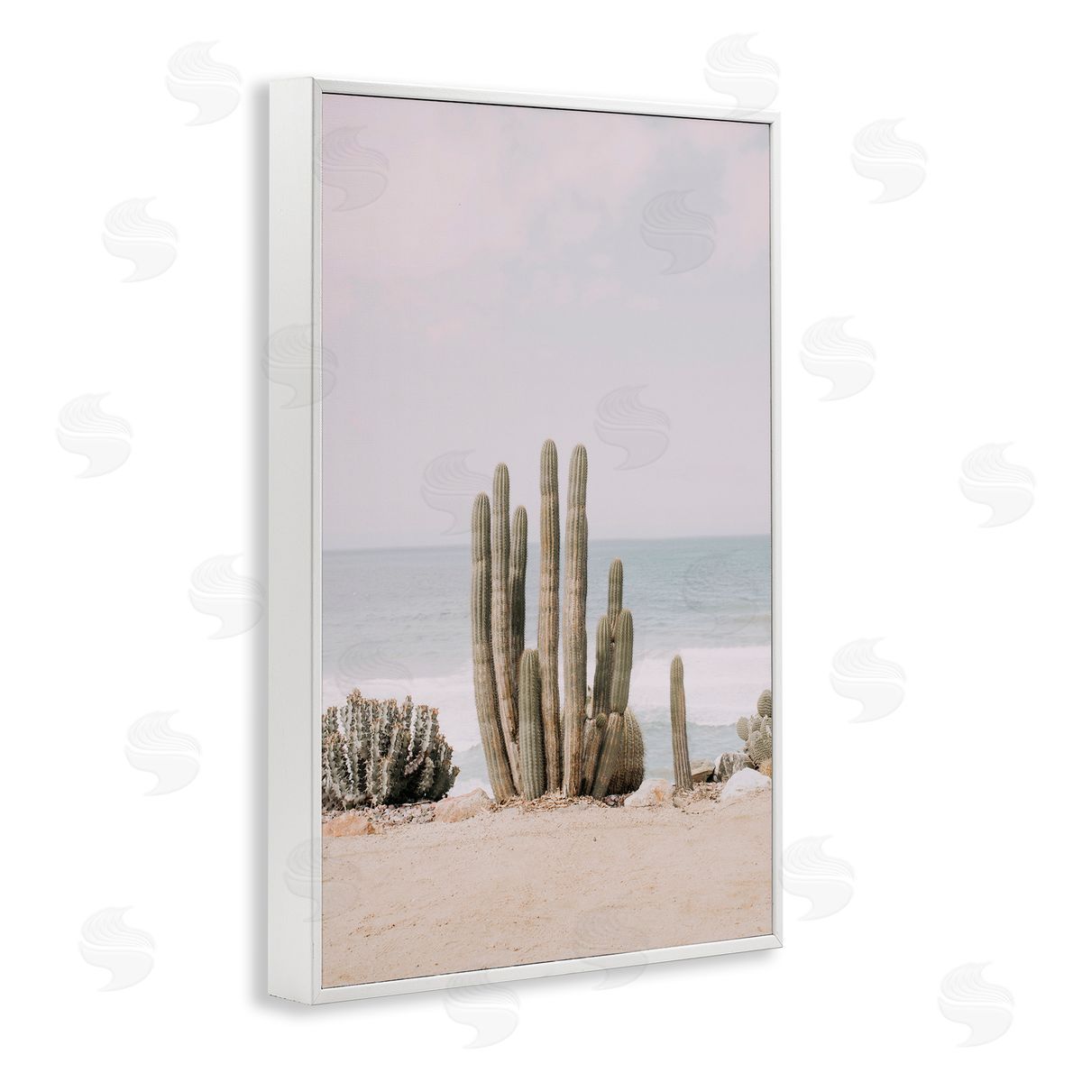Sisi and Seb Cactus on Beach Shore White Framed Giclee Wall Art Print