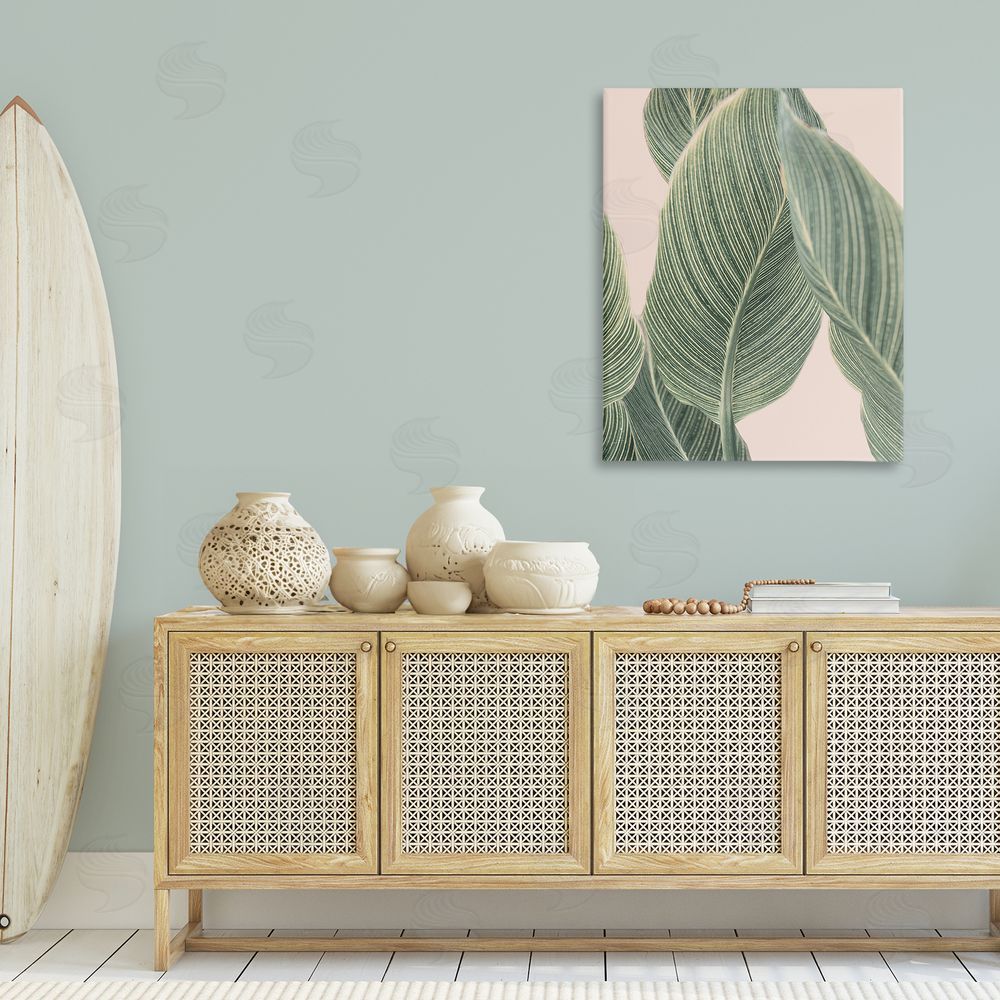 Sisi and Seb Curled Green Leaves Canvas Wall Art Print in Room