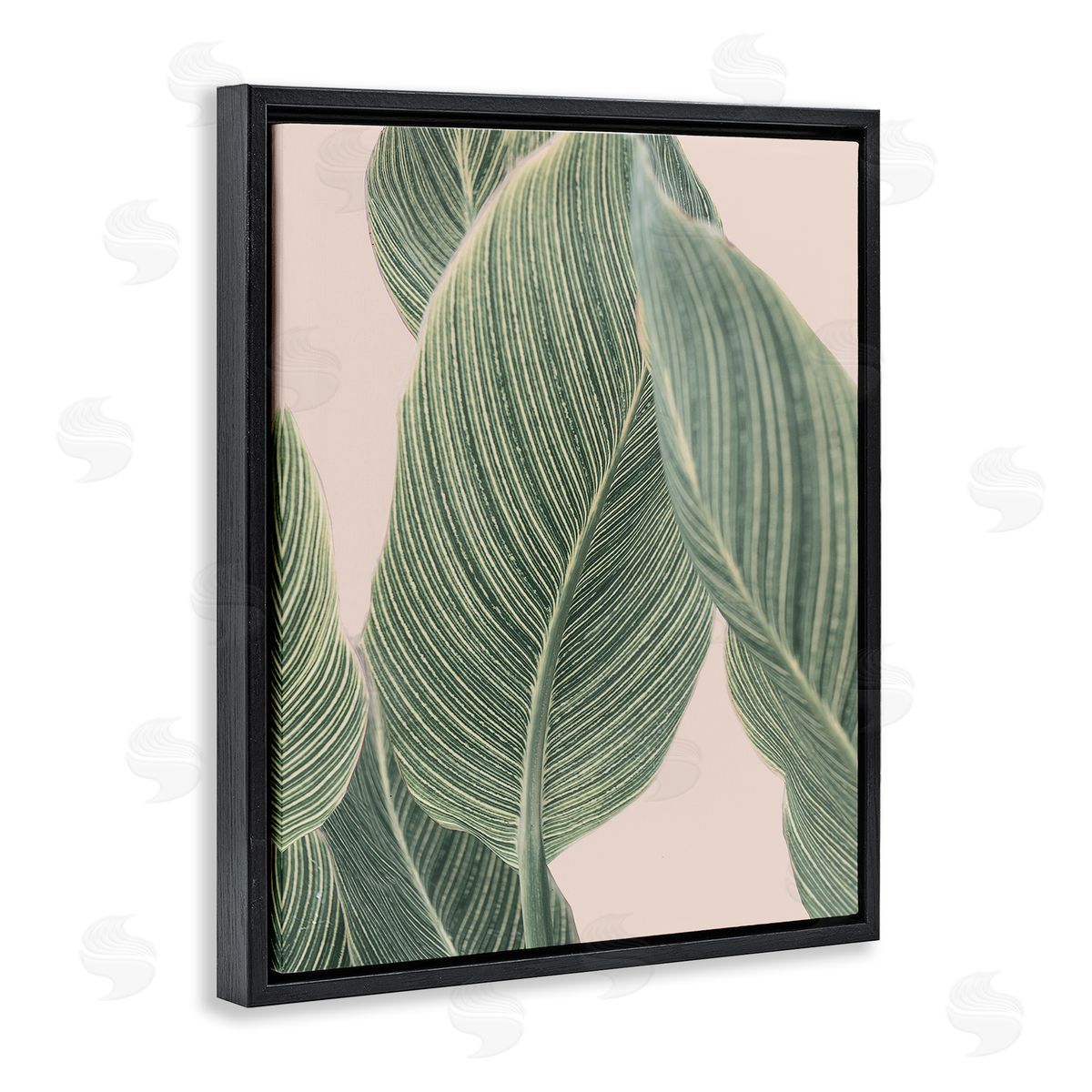 Sisi and Seb Curled Green Leaves Black Floating Frame Canvas Wall Art Print