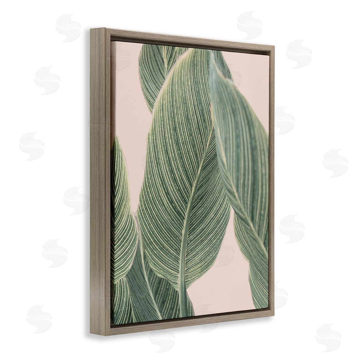 Sisi and Seb Curled Green Leaves Brown Floating Frame Canvas Wall Art Print