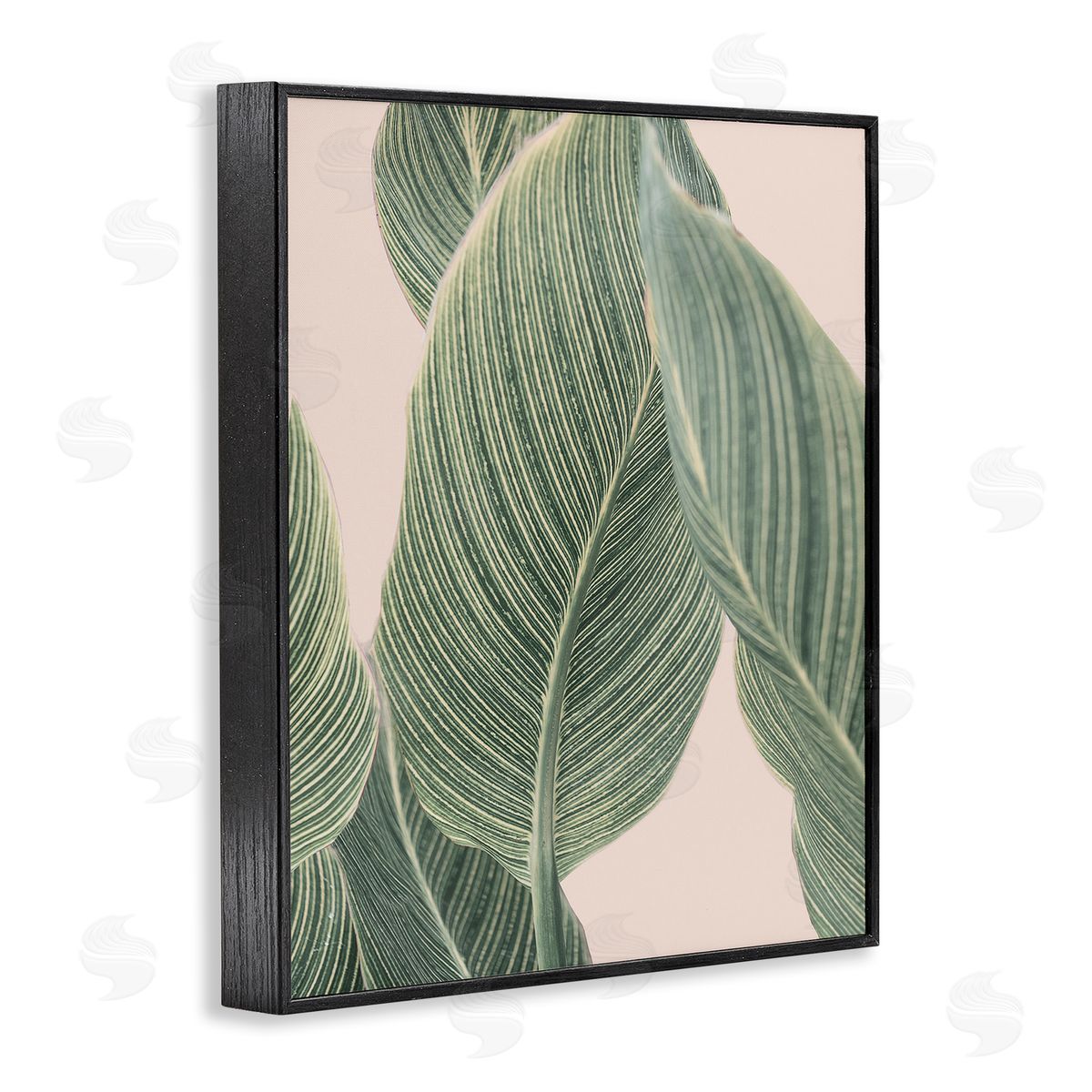 Sisi and Seb Curled Green Leaves Black Framed Giclee Wall Art Print