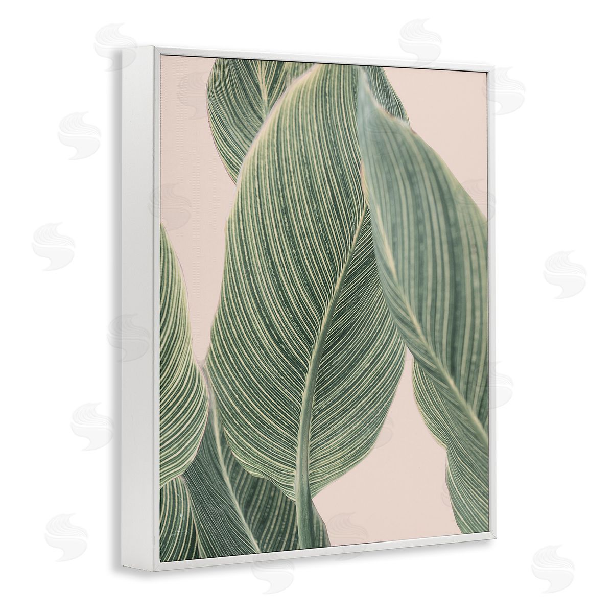Sisi and Seb Curled Green Leaves White Framed Giclee Wall Art Print