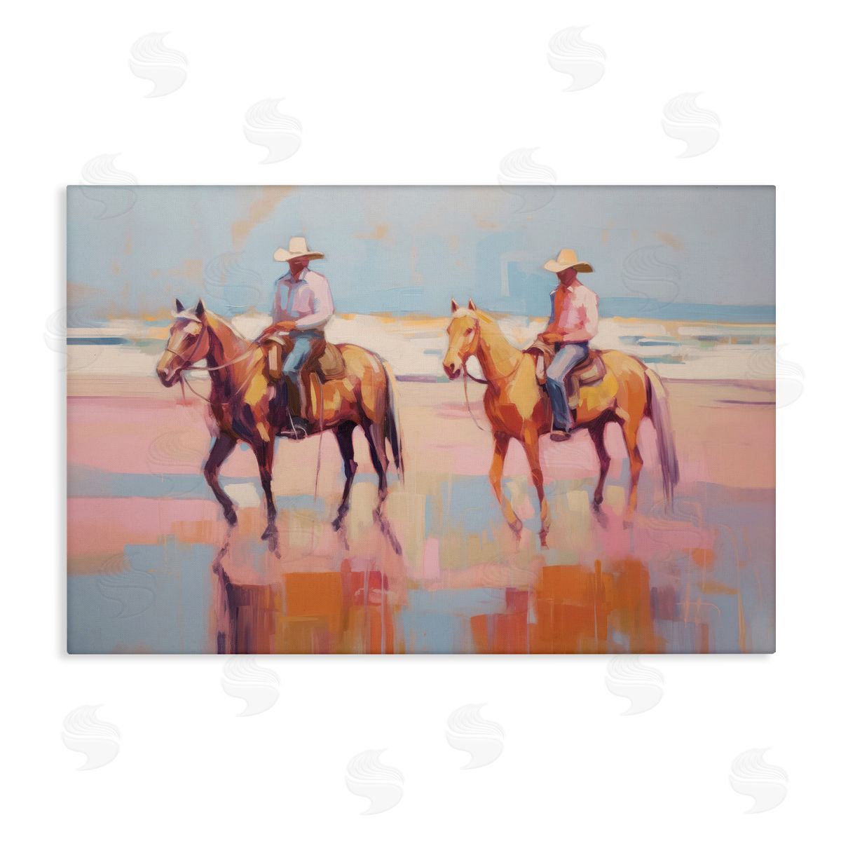 Sisi and Seb Two Cowboys in Creek Canvas Wall Art Print