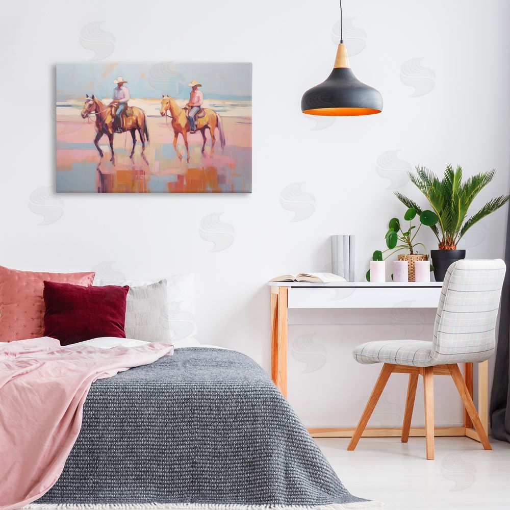 Sisi and Seb Two Cowboys in Creek Canvas Wall Art Print in Room