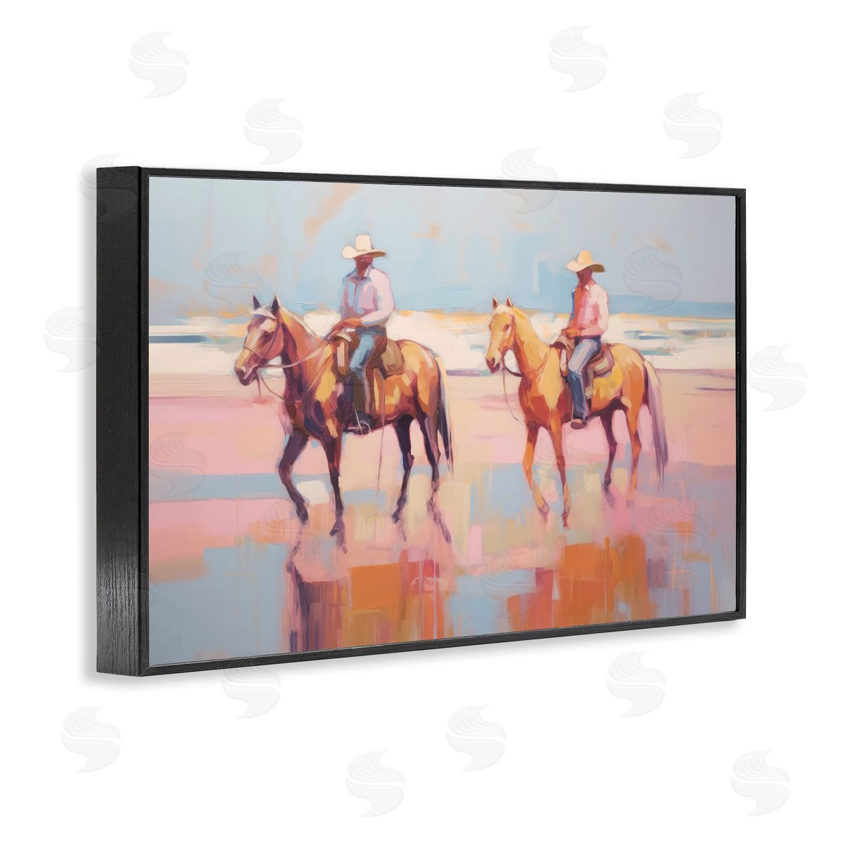 Sisi and Seb Two Cowboys in Creek Black Framed Giclee Wall Art Print