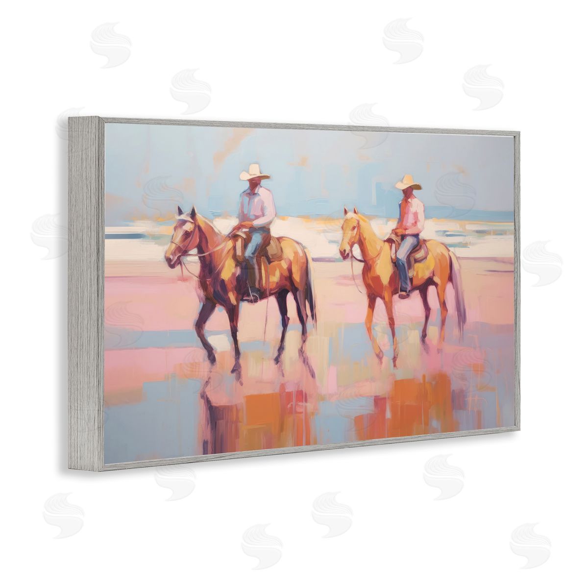 Sisi and Seb Two Cowboys in Creek Gray Framed Giclee Wall Art Print
