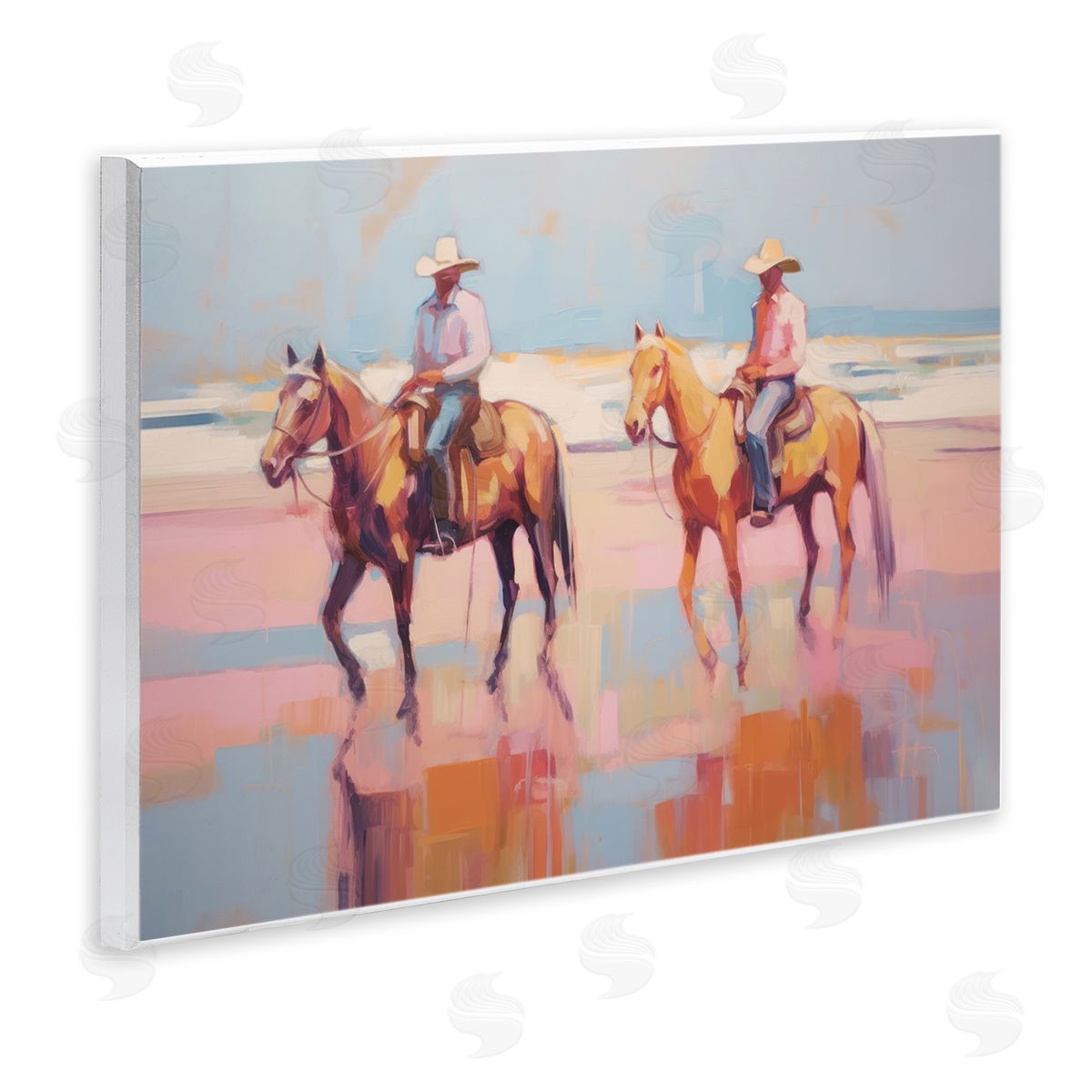 Sisi and Seb Two Cowboys in Creek Wooden Wall Plaque Art Print