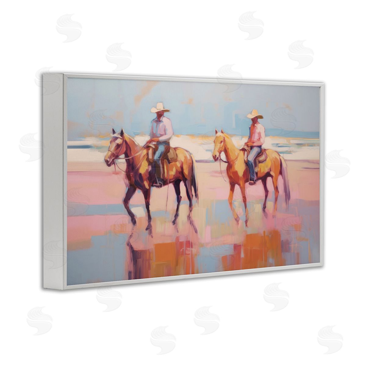 Sisi and Seb Two Cowboys in Creek White Framed Giclee Wall Art Print