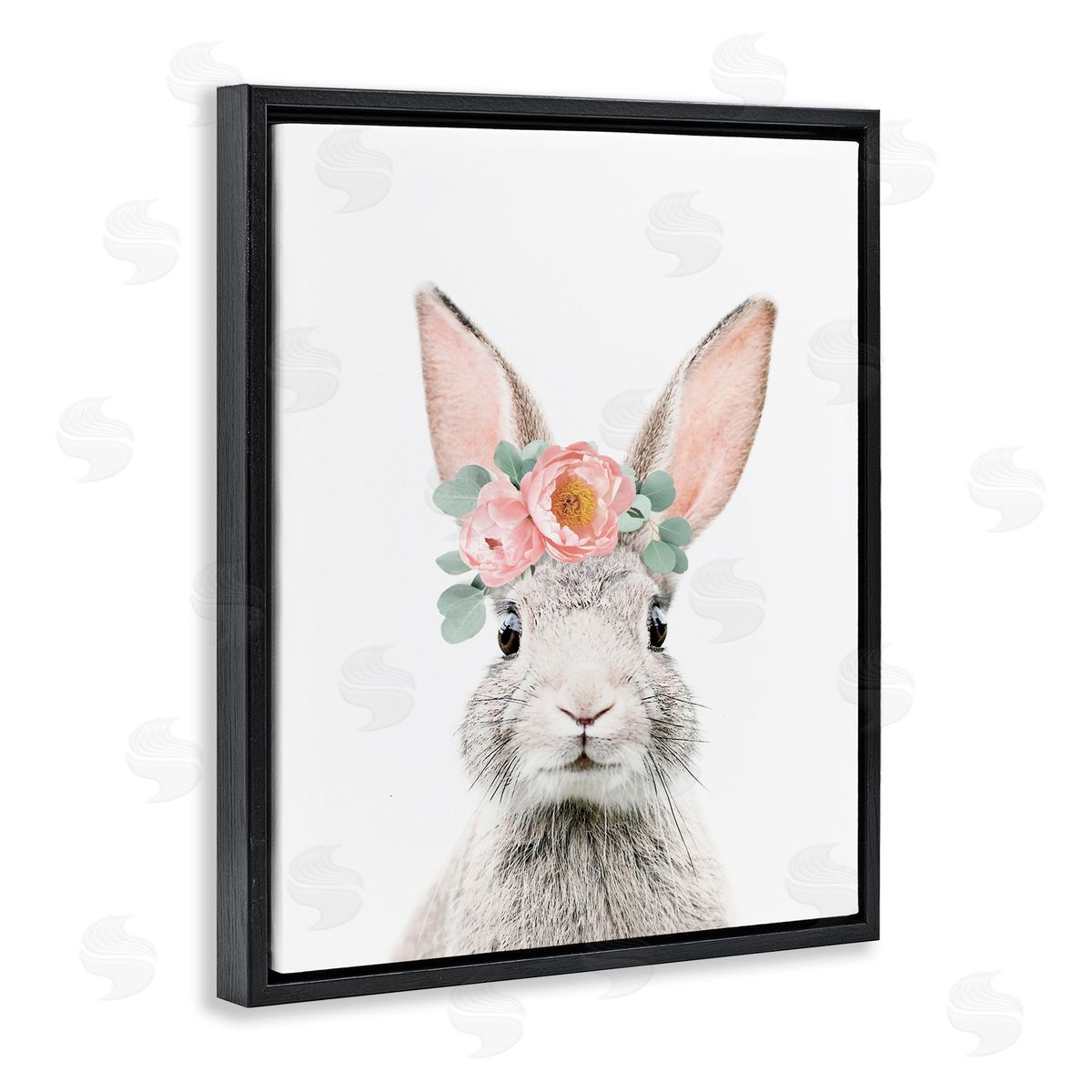 Sisi and Seb Pink Flower Bunny Black Floating Frame Canvas Wall Art Print