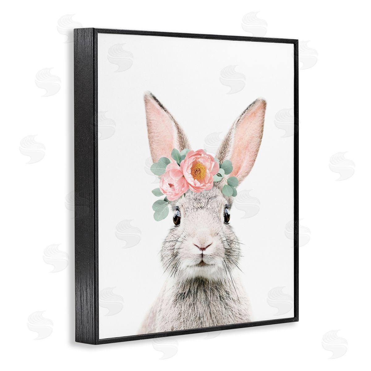 Sisi and Seb Pink Flower Bunny Black Framed Giclee Wall Art Print