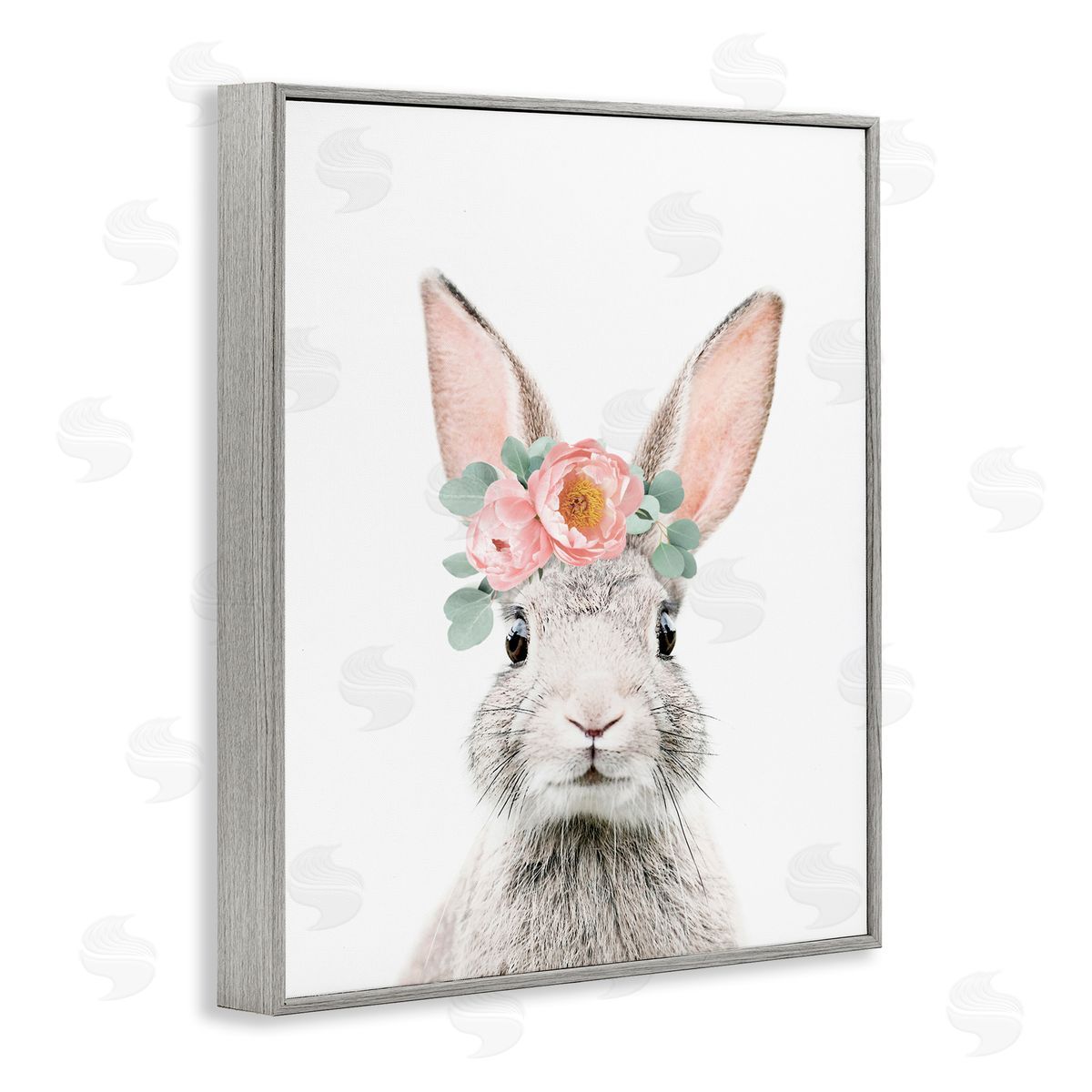 Sisi and Seb Pink Flower Bunny Gray Framed Giclee Wall Art Print