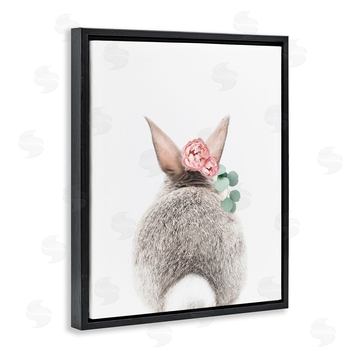 Sisi and Seb Floral Bunny Tail Side Black Floating Frame Canvas Wall Art Print