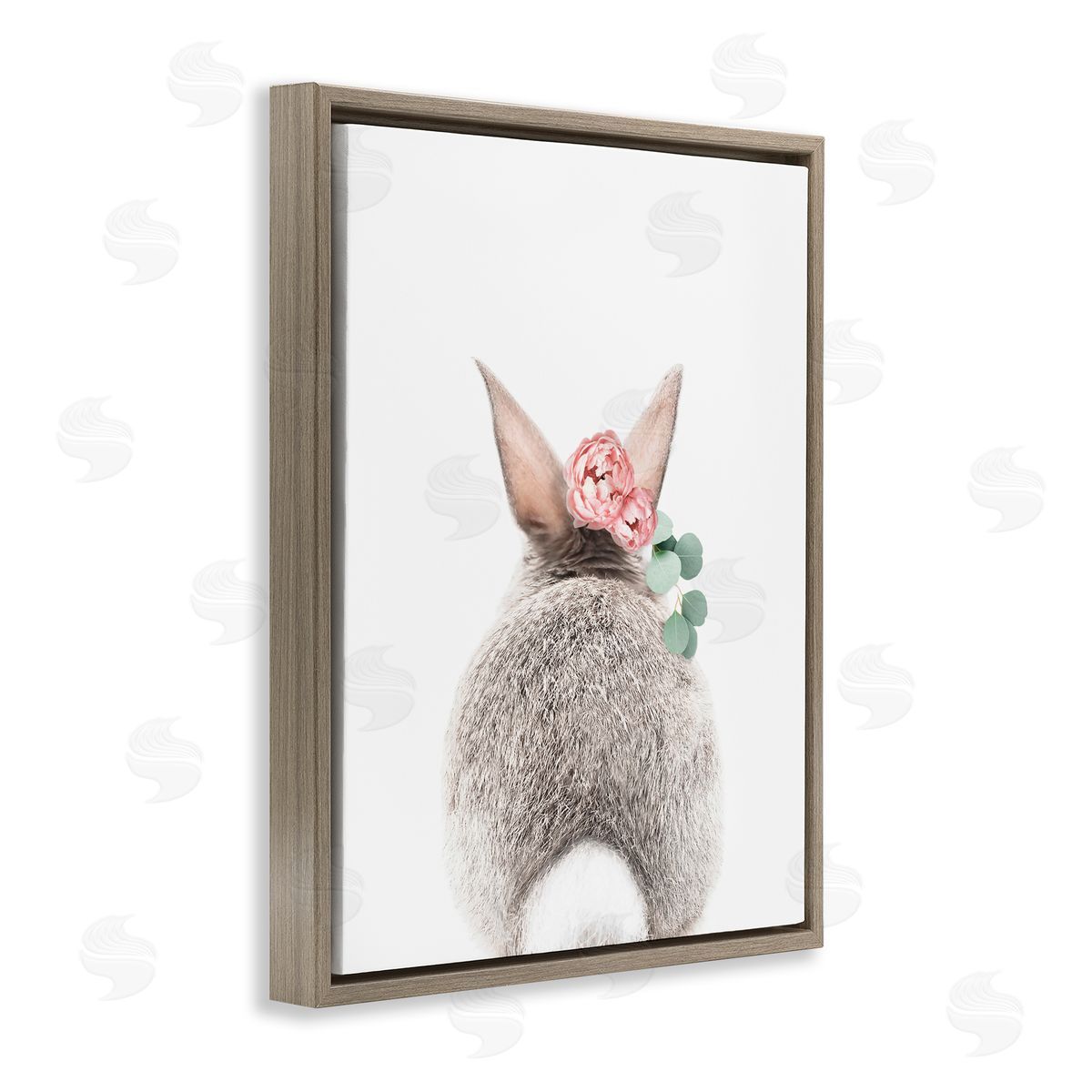 Sisi and Seb Floral Bunny Tail Side Brown Floating Frame Canvas Wall Art Print