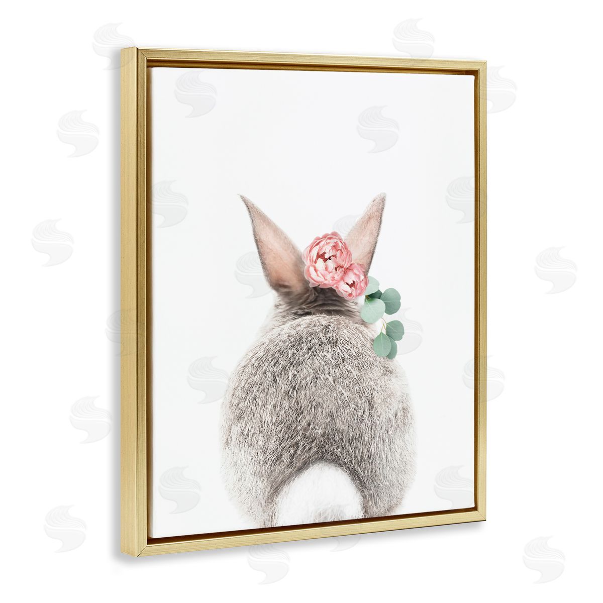 Sisi and Seb Floral Bunny Tail Side Gold Floating Frame Canvas Wall Art Print