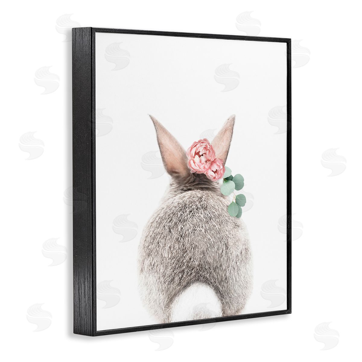 Sisi and Seb Floral Bunny Tail Side Black Framed Giclee Wall Art Print