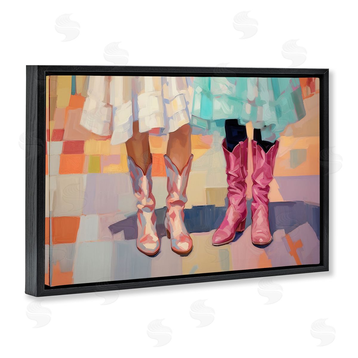 Girls in Cowboy Boots Black Floating Frame Canvas Wall Art, Home Decor by Sisi and Seb