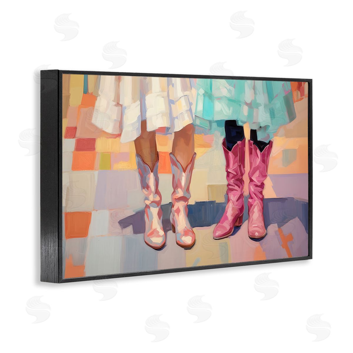 Girls in Cowboy Boots Black Frame Print Wall Art, Home Decor by Sisi and Seb
