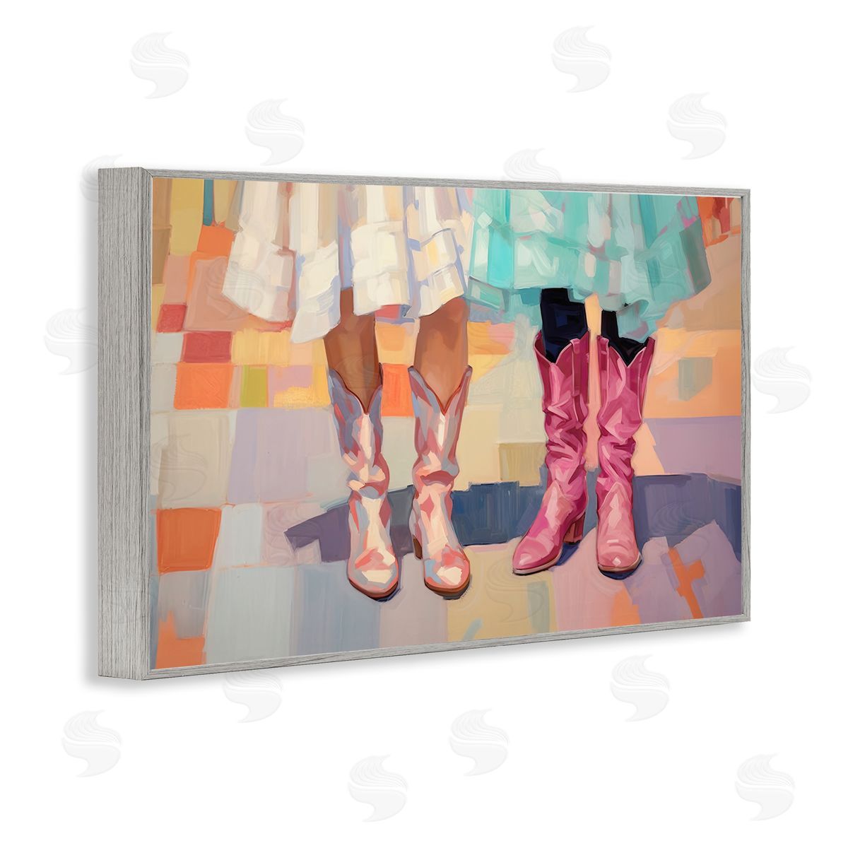 Girls in Cowboy Boots Grey Frame Print Wall Art, Home Decor by Sisi and Seb