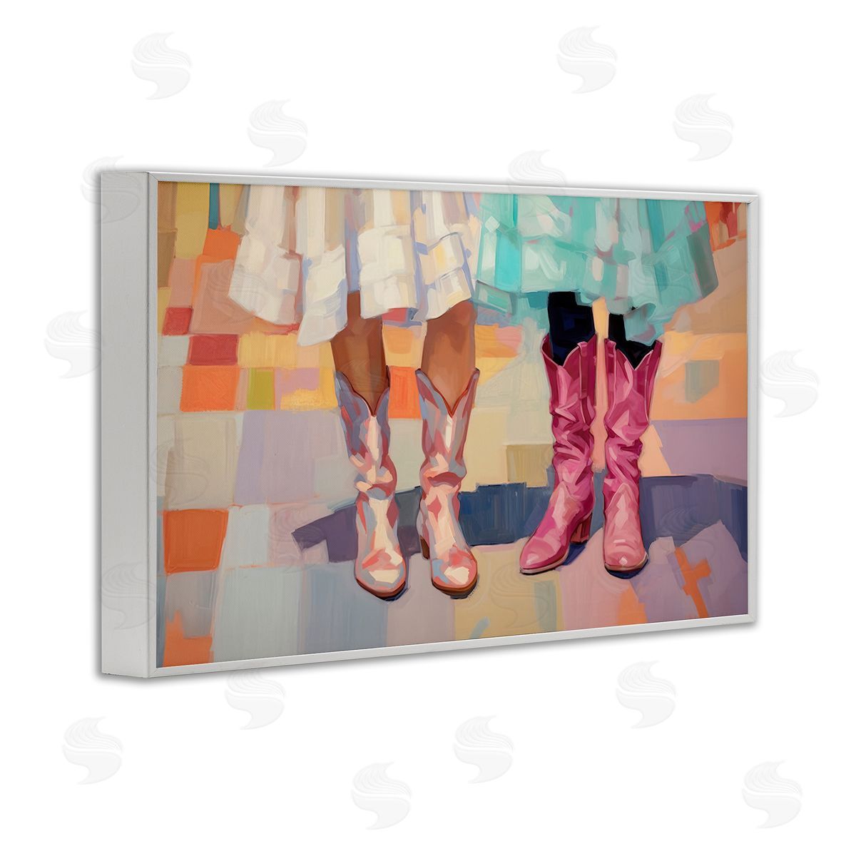 Girls in Cowboy Boots White Frame Print Wall Art, Home Decor by Sisi and Seb