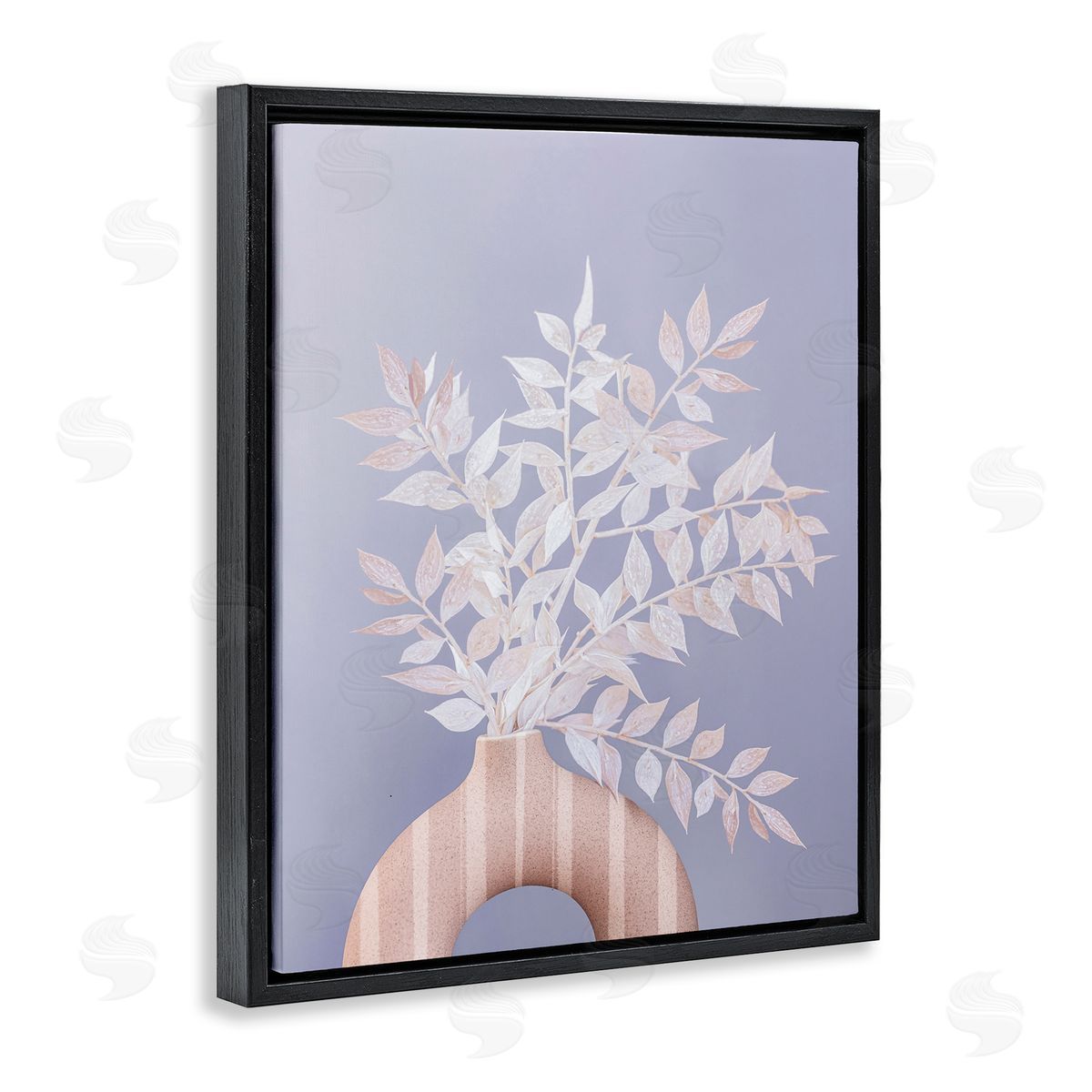 Sisi and Seb Ruscus Plant Circular Vase Black Floating Frame Canvas Wall Art Print