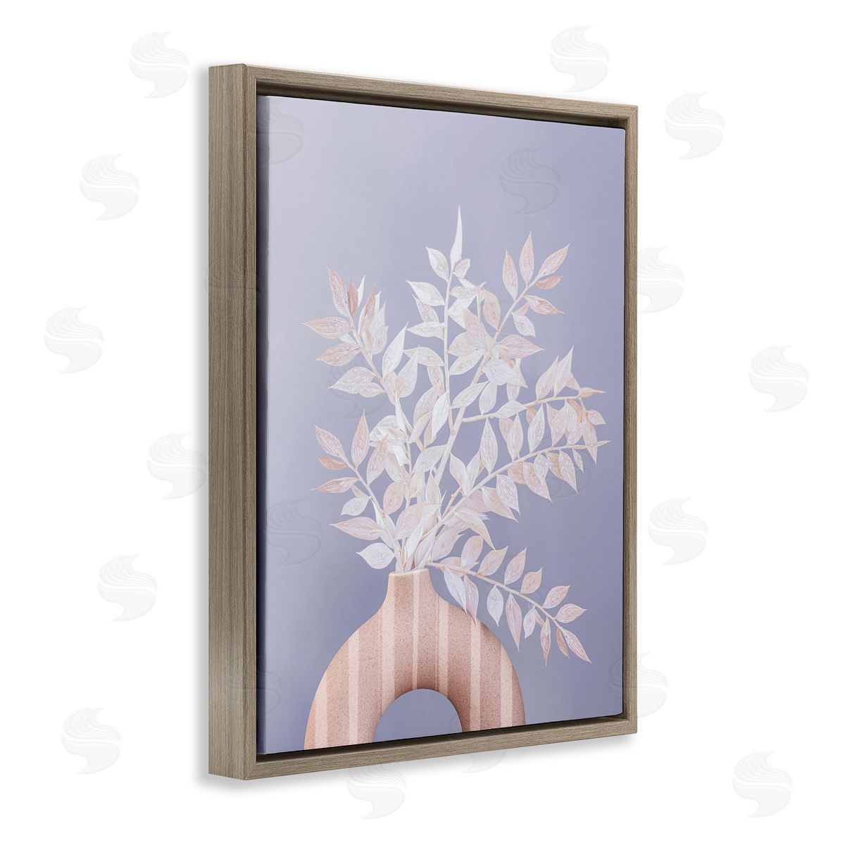 Sisi and Seb Ruscus Plant Circular Vase Brown Floating Frame Canvas Wall Art Print