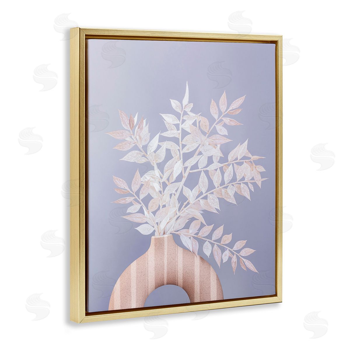 Sisi and Seb Ruscus Plant Circular Vase Gold Floating Frame Canvas Wall Art Print