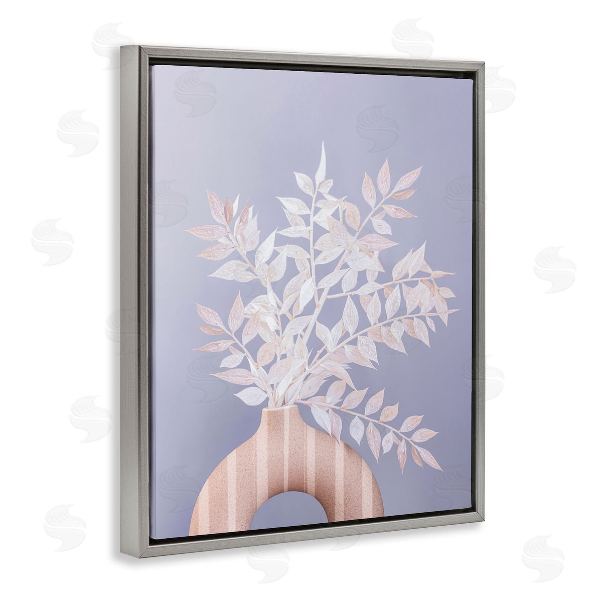 Sisi and Seb Ruscus Plant Circular Vase Gray Floating Frame Canvas Wall Art Print