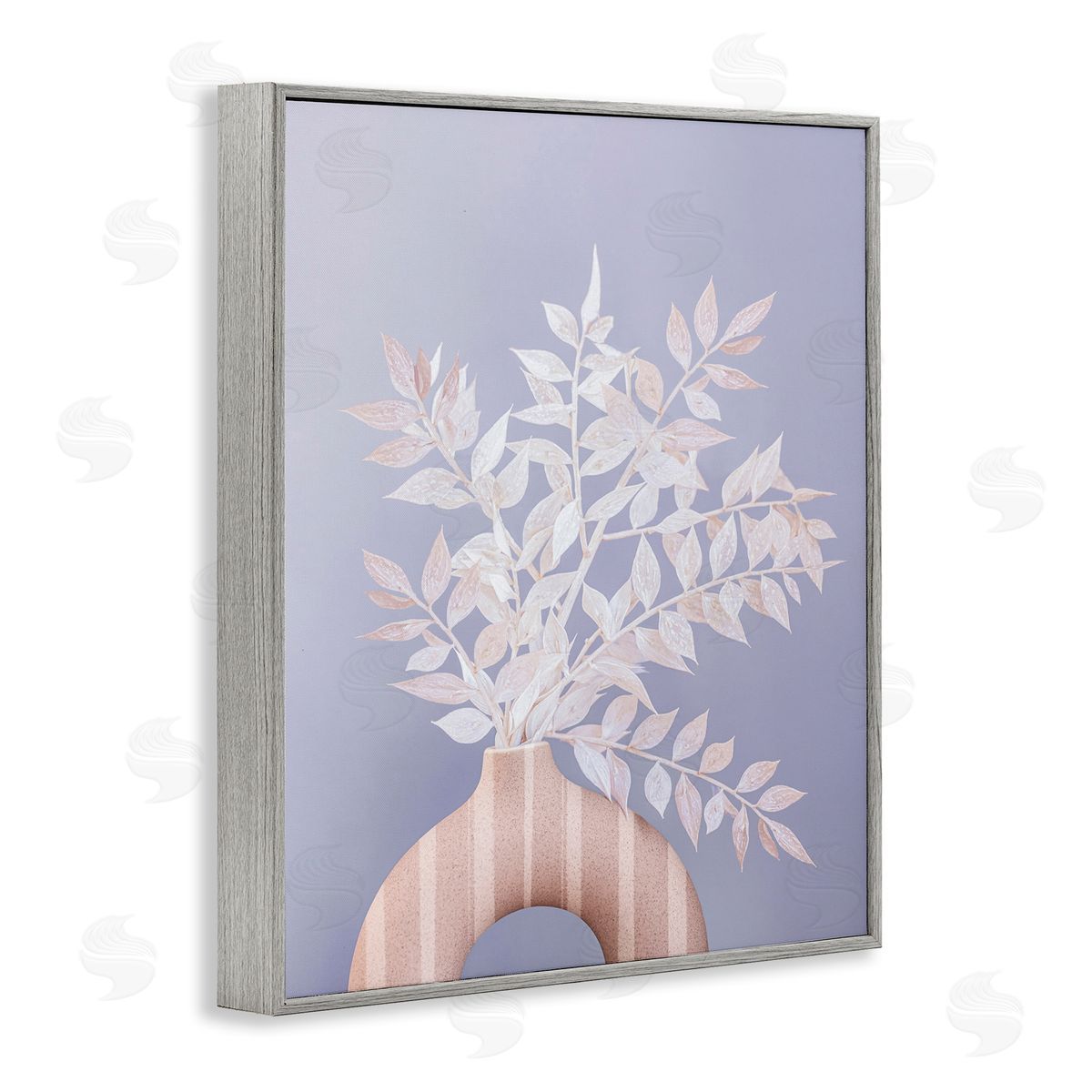Sisi and Seb Ruscus Plant Circular Vase Gray Framed Giclee Wall Art Print