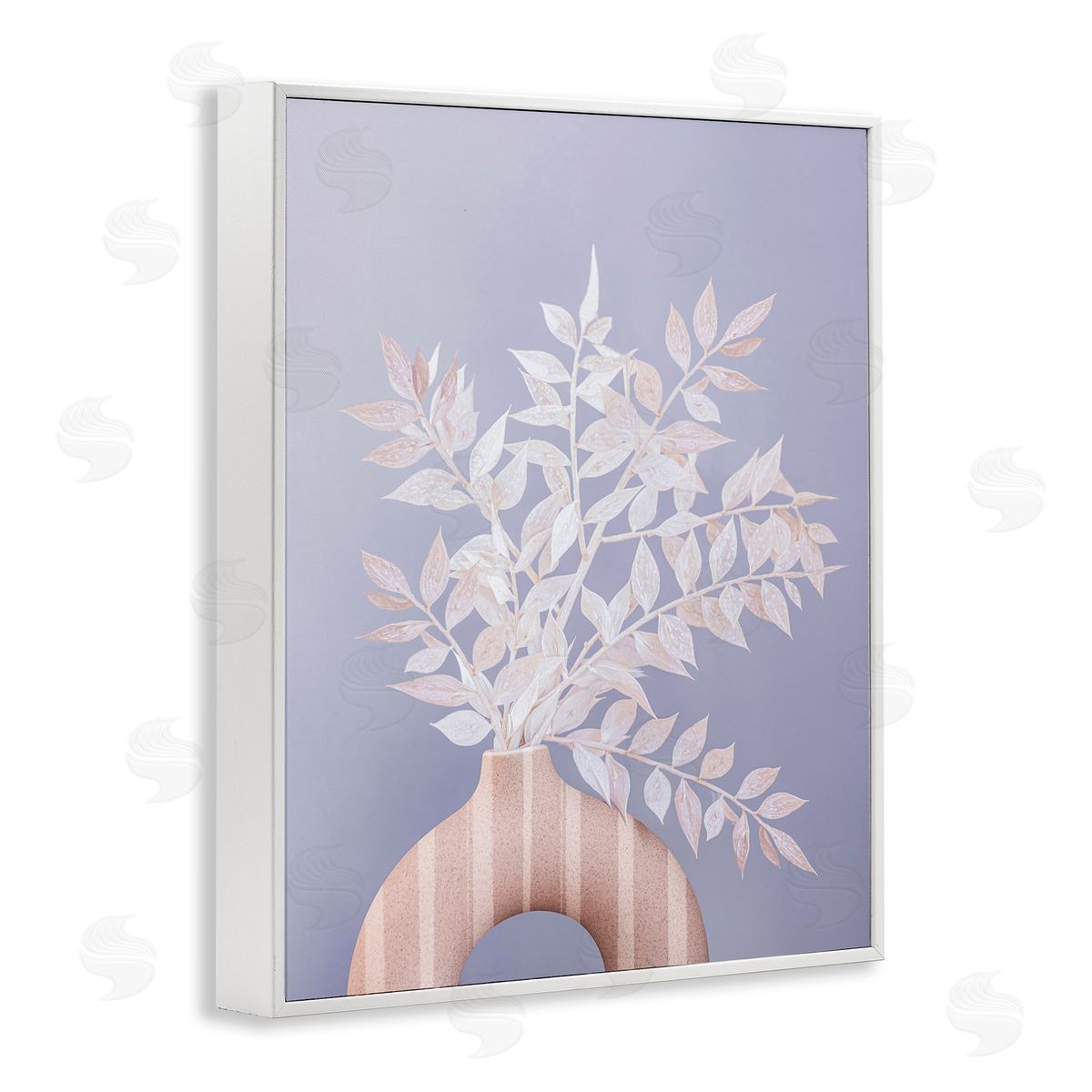 Sisi and Seb Ruscus Plant Circular Vase White Framed Giclee Wall Art Print