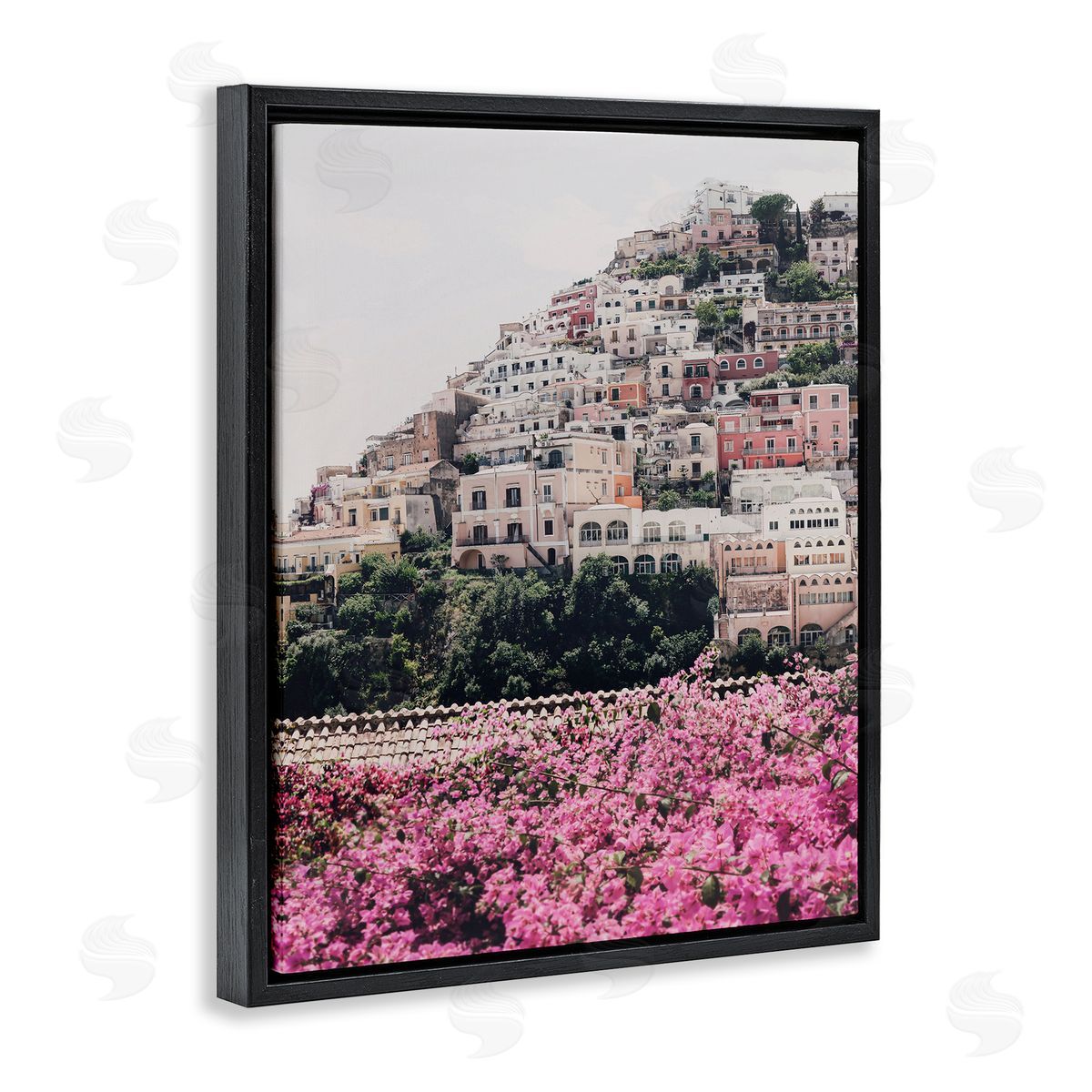 Sisi and Seb Positano Town Architecture Black Floating Frame Canvas Wall Art Print