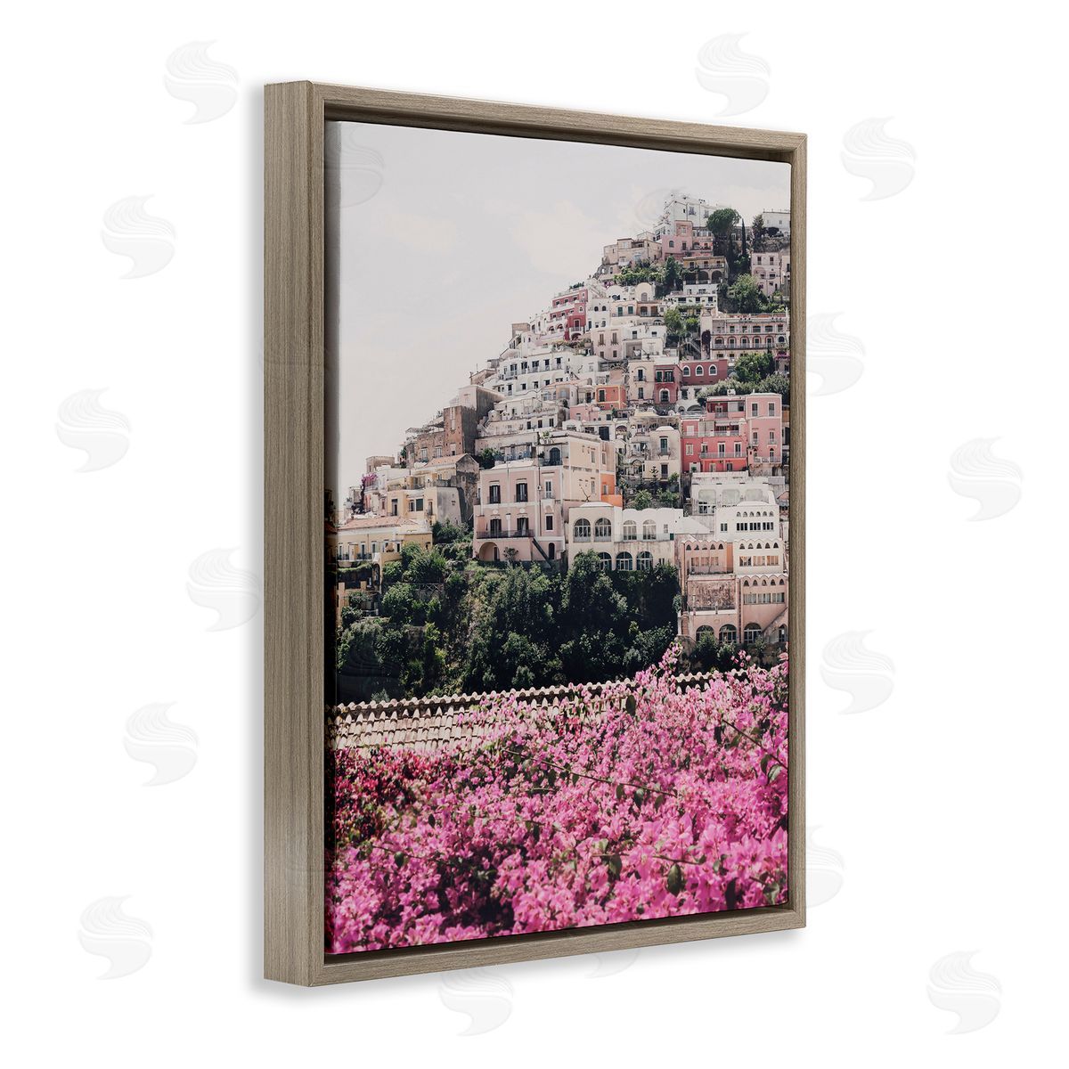 Sisi and Seb Positano Town Architecture Brown Floating Frame Canvas Wall Art Print