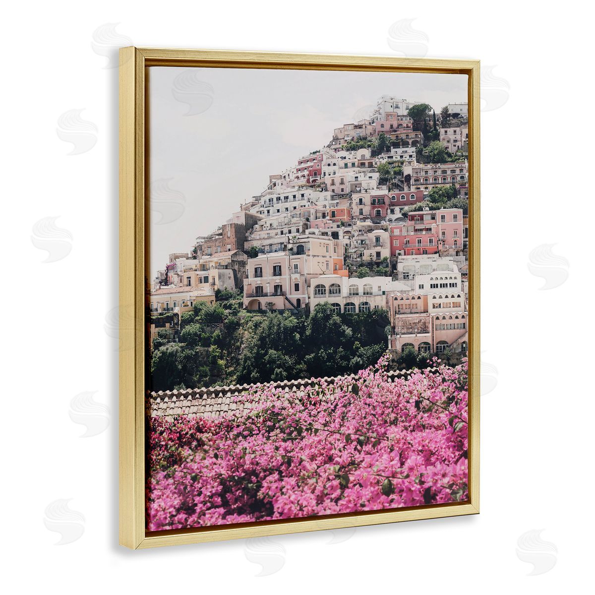 Sisi and Seb Positano Town Architecture Gold Floating Frame Canvas Wall Art Print