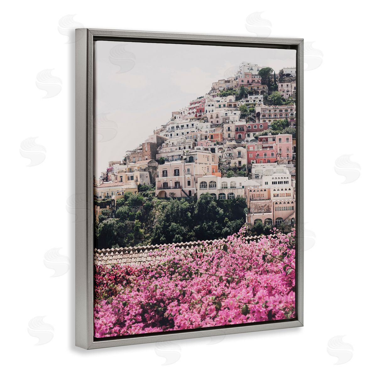 Sisi and Seb Positano Town Architecture Gray Floating Frame Canvas Wall Art Print