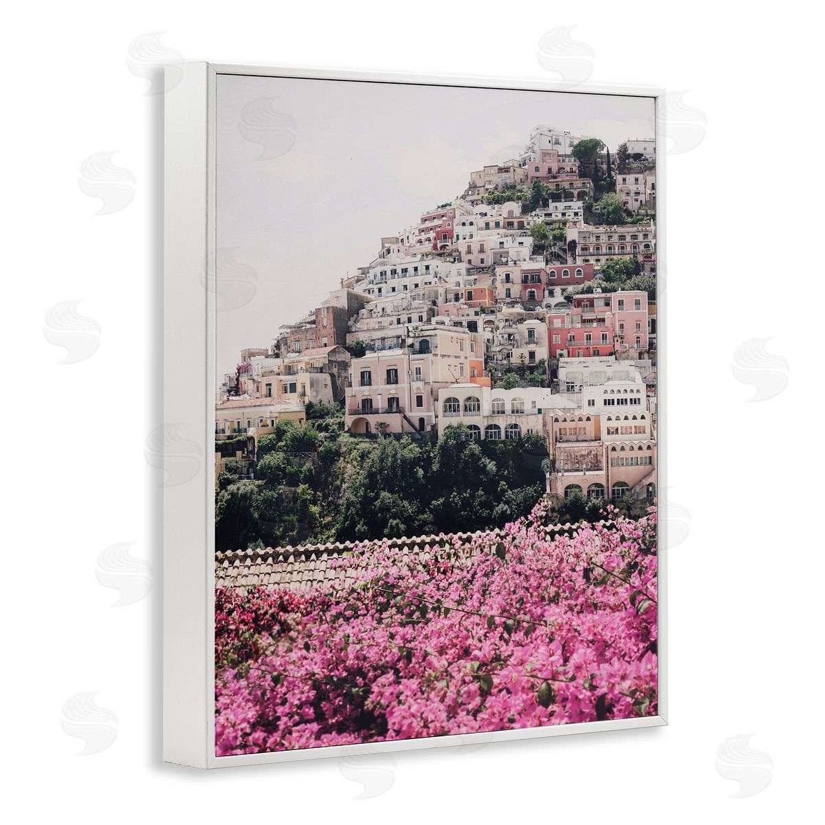 Sisi and Seb Positano Town Architecture White Framed Giclee Wall Art Print