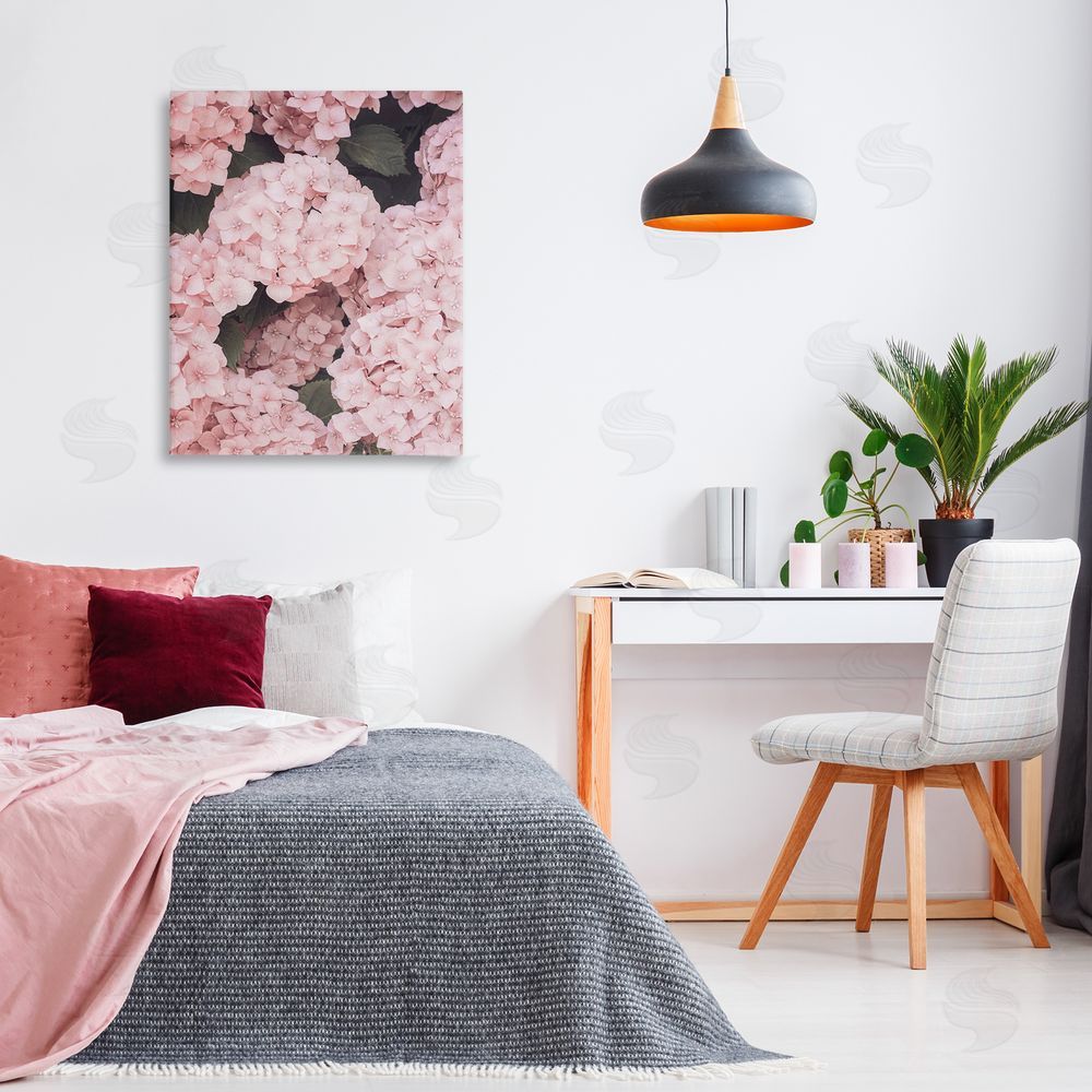 Sisi and Seb Pink Hydrangea Blossoms Canvas Wall Art Print in Room