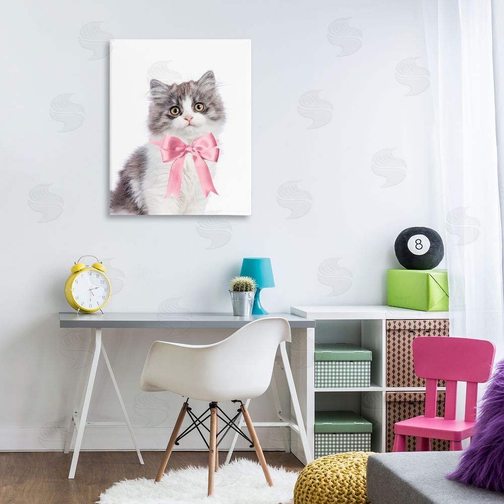 Sisi and Seb Kitten with Pink Bow Canvas Wall Art Print in Room