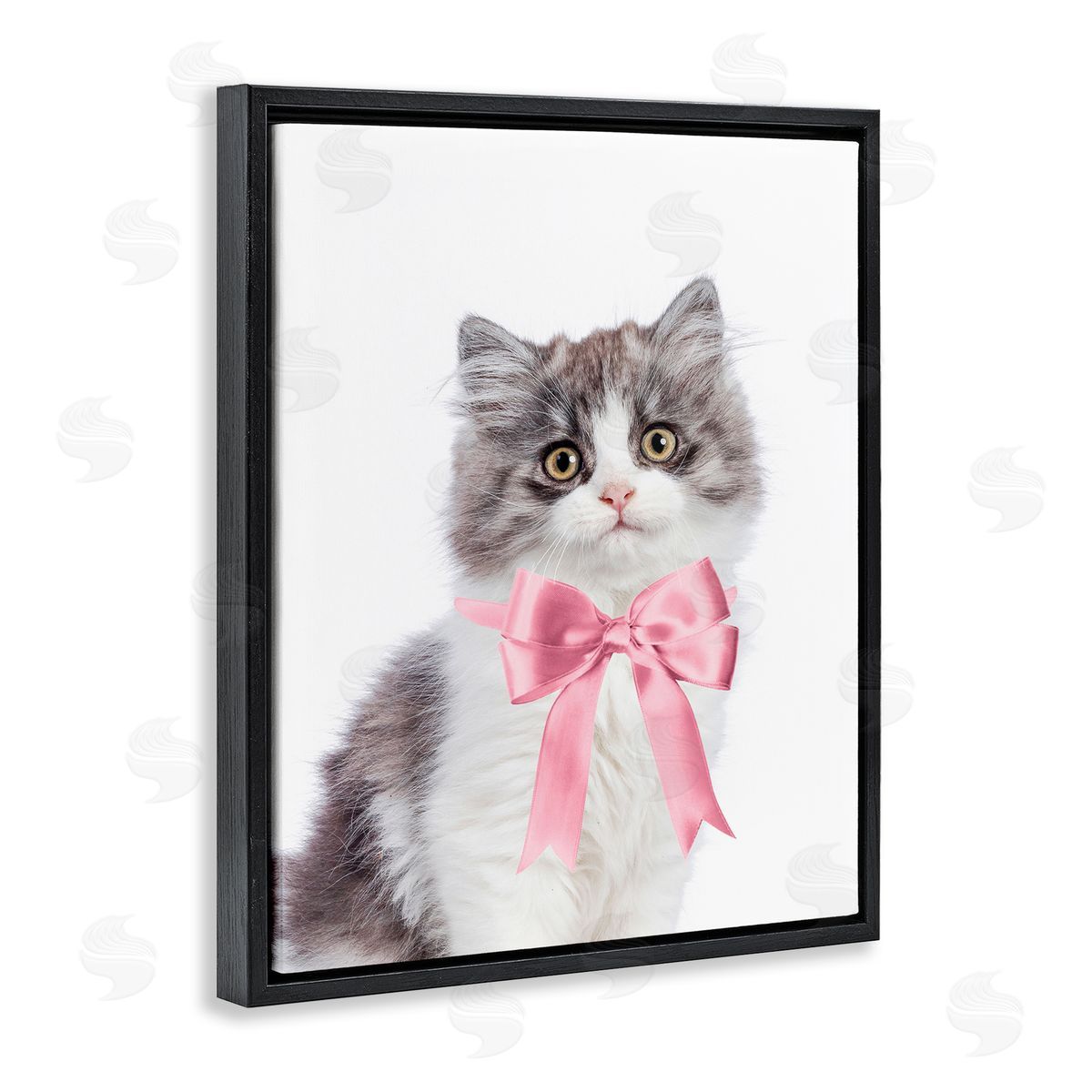 Sisi and Seb Kitten with Pink Bow Black Floating Frame Canvas Wall Art Print