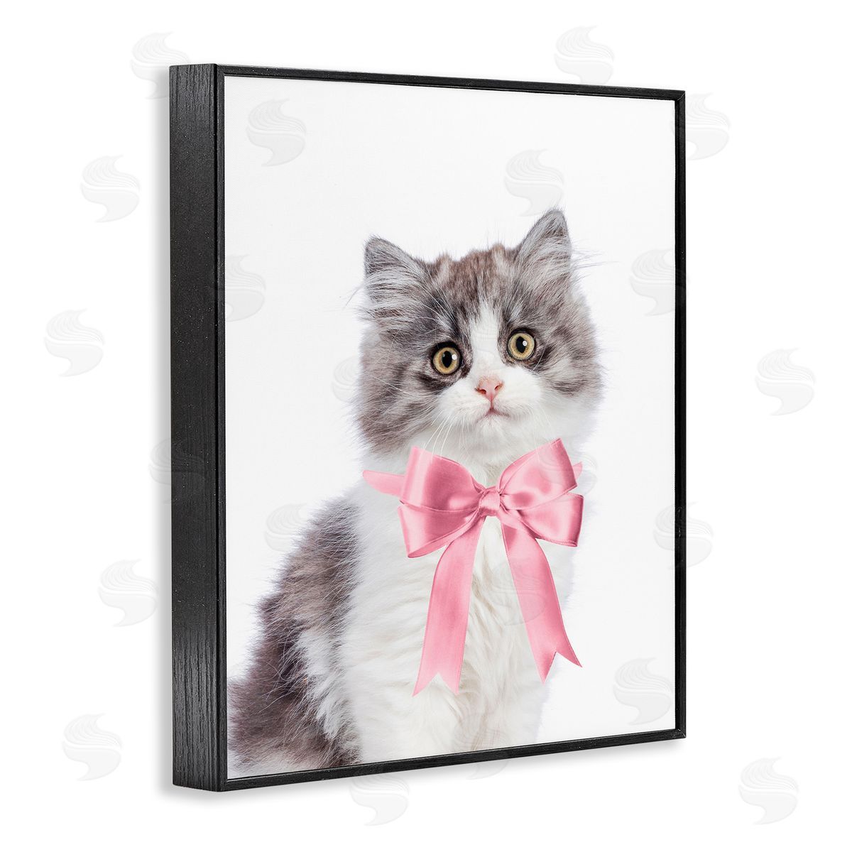 Sisi and Seb Kitten with Pink Bow Black Framed Giclee Wall Art Print