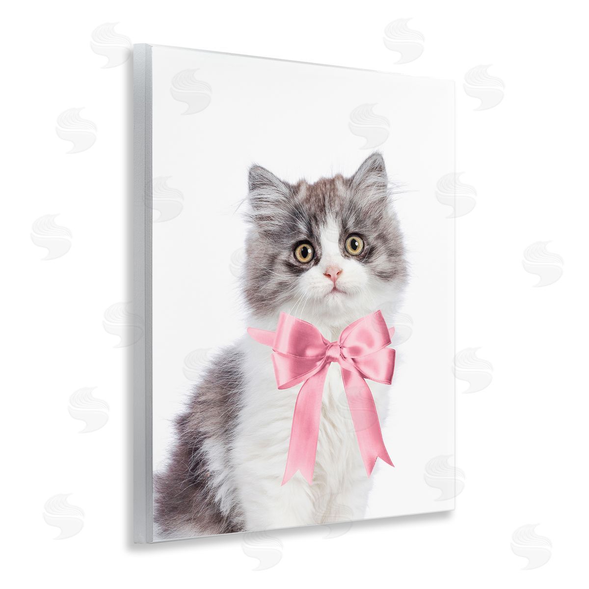 Sisi and Seb Kitten with Pink Bow Wooden Wall Plaque Art Print