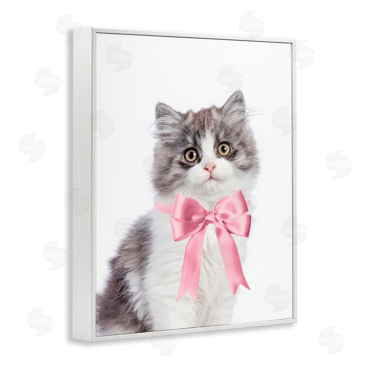 Sisi and Seb Kitten with Pink Bow White Framed Giclee Wall Art Print