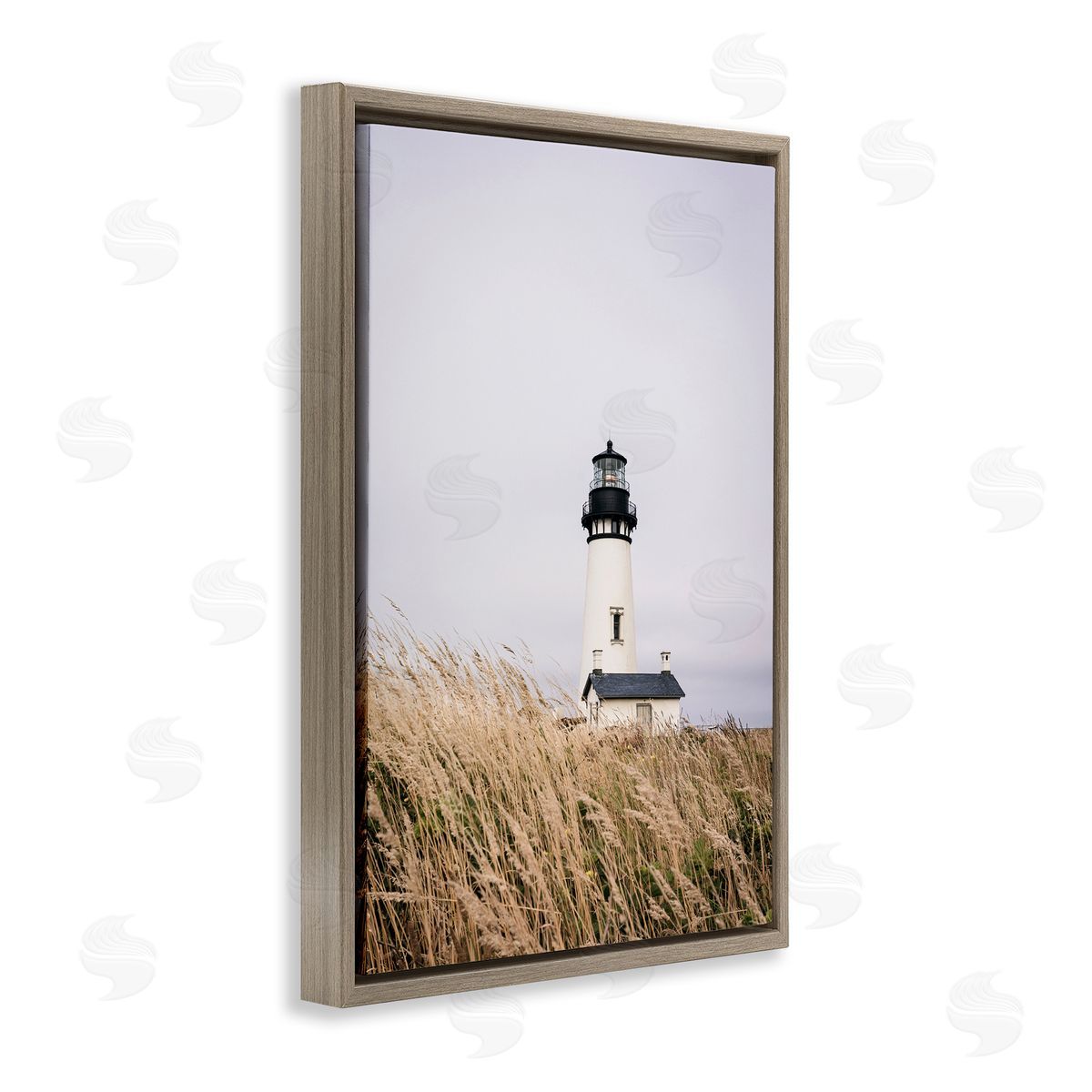 Sisi and Seb Peaceful Lighthouse Scenery Brown Floating Frame Canvas Wall Art Print