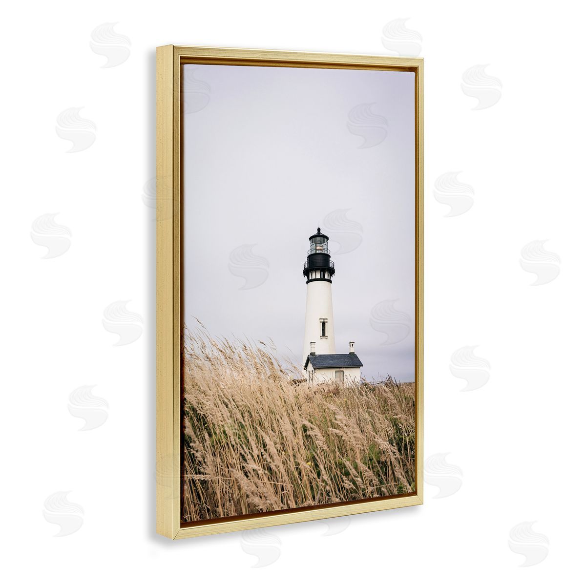 Sisi and Seb Peaceful Lighthouse Scenery Gold Floating Frame Canvas Wall Art Print