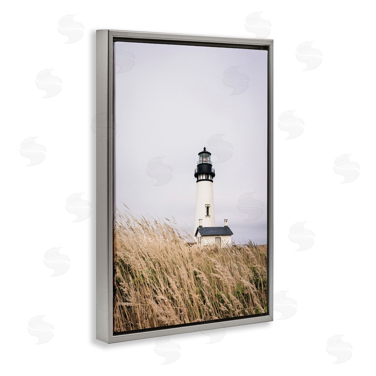 Sisi and Seb Peaceful Lighthouse Scenery Gray Floating Frame Canvas Wall Art Print