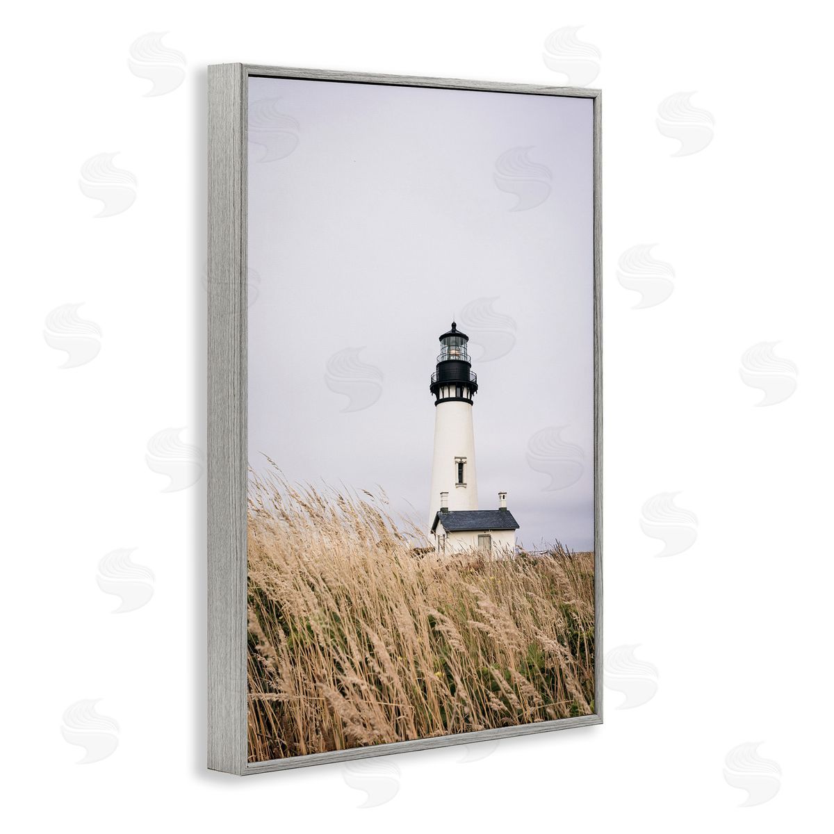 Sisi and Seb Peaceful Lighthouse Scenery Gray Framed Giclee Wall Art Print
